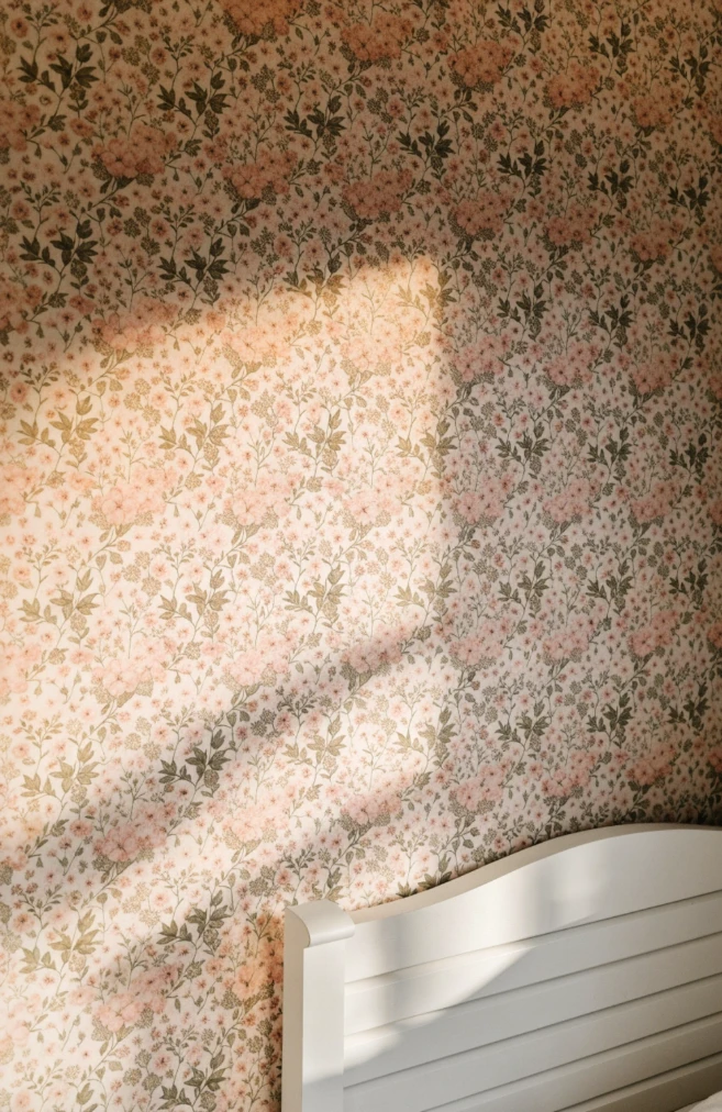 Swap All-Over Pink for a Muted Floral Accent Wall
