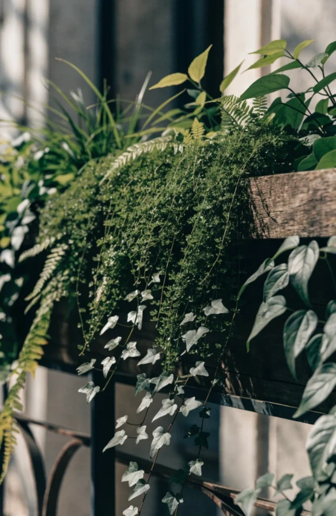 Use trailing plants to soften a railing or fence line