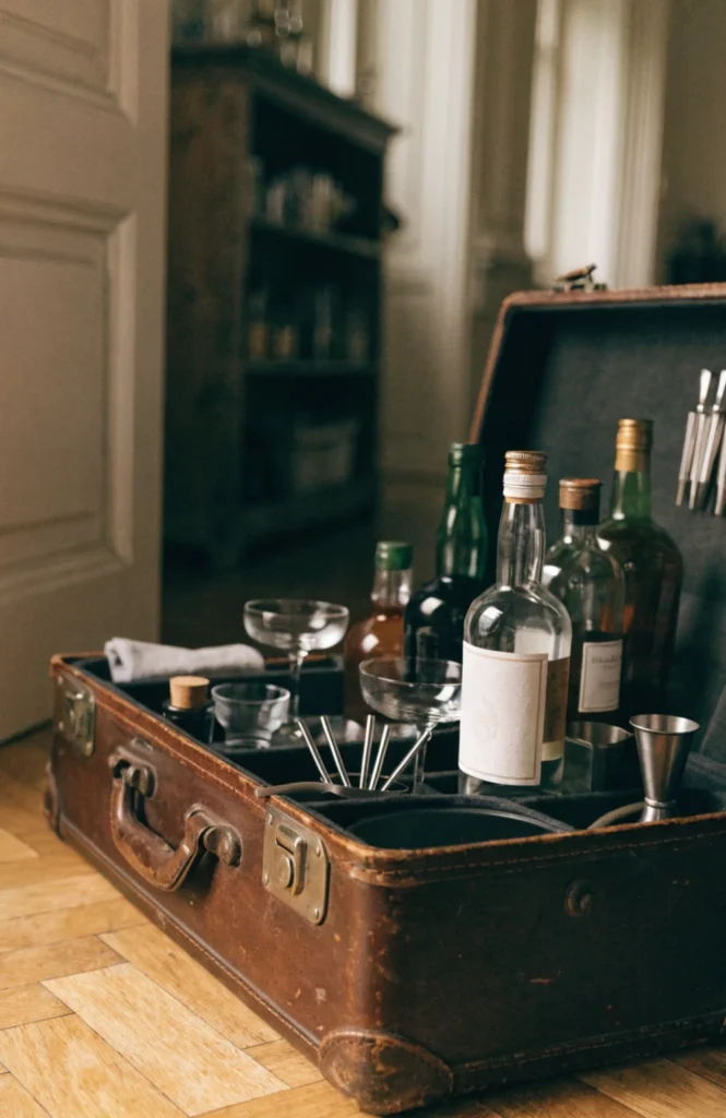 Repurpose a vintage suitcase as a mini bar cart