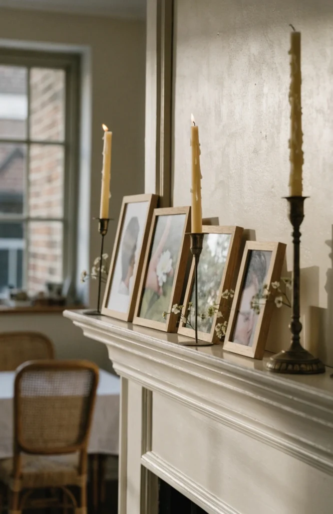 Frame a Few Photos of the Couple Along the Mantle