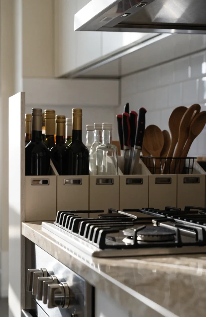 Use a narrow pull-out cabinet beside the stove