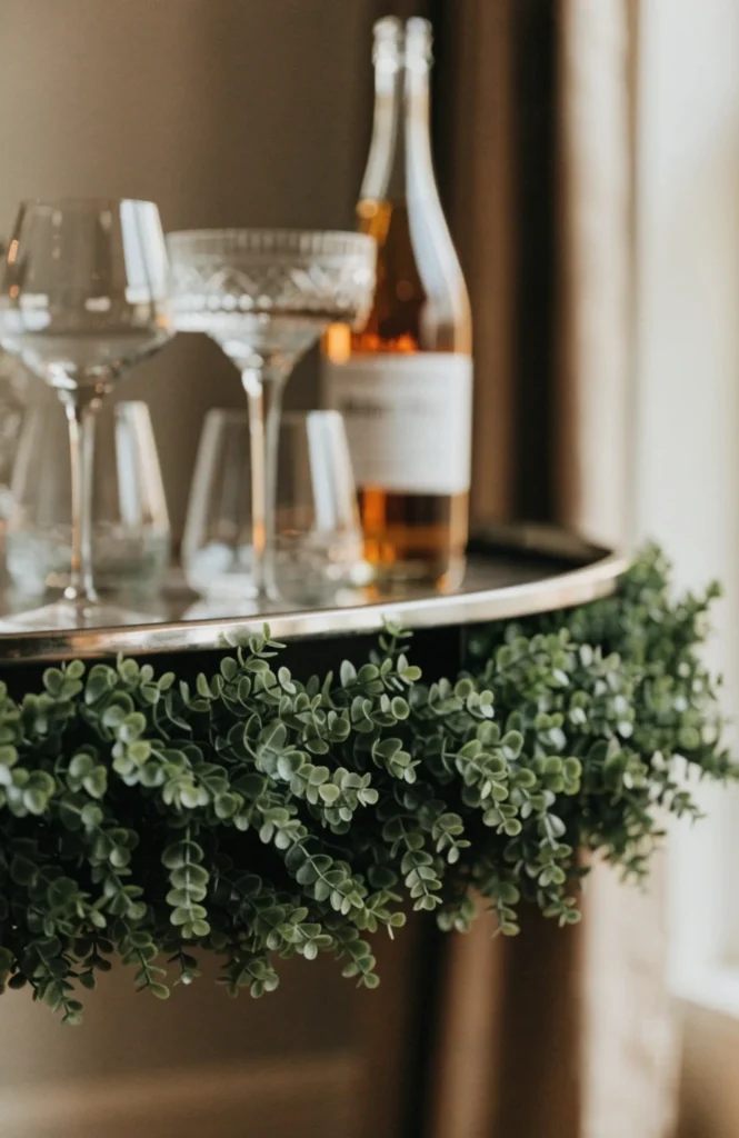 Add a Boxwood or Greenery Garland Along the Bar Edge