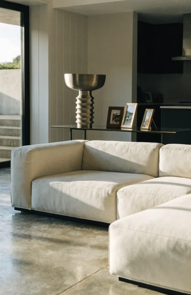 Add a console table against the sofa's long back
