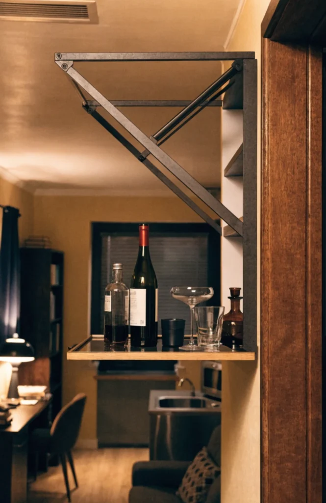 Fold-down wall bar for tight apartments
