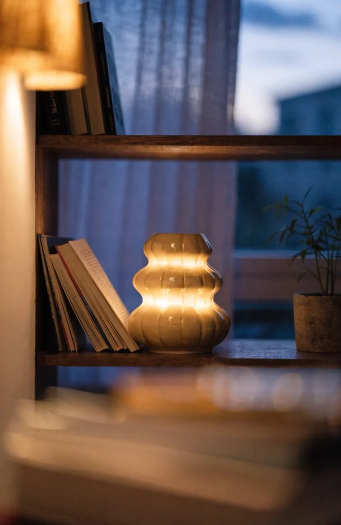 Add a Small Reading Lamp Directly on the Shelf