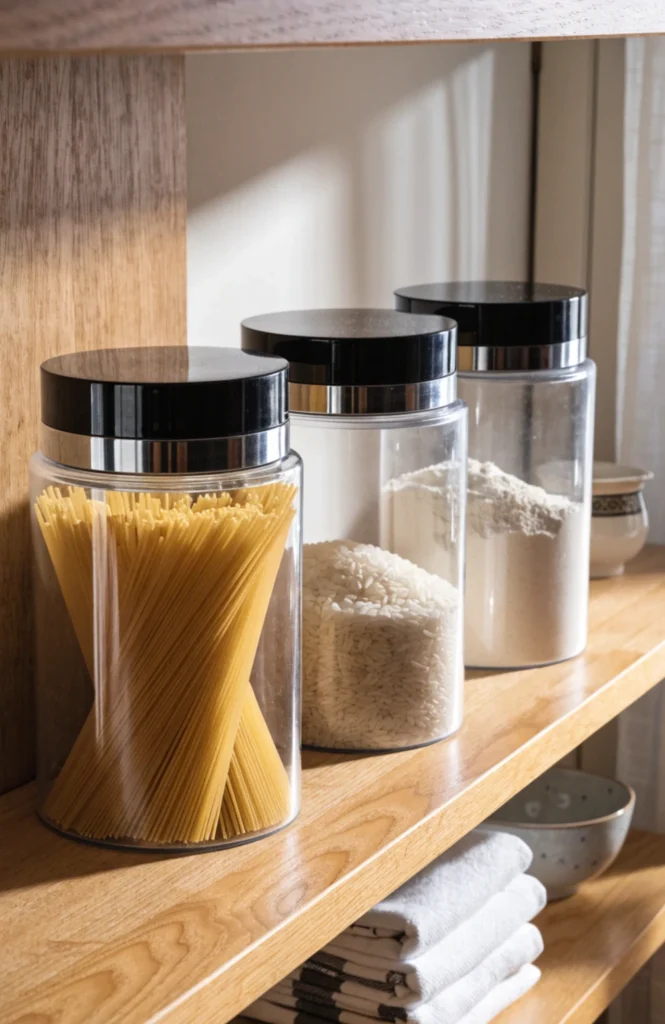 Use uniform airtight canisters for dry goods