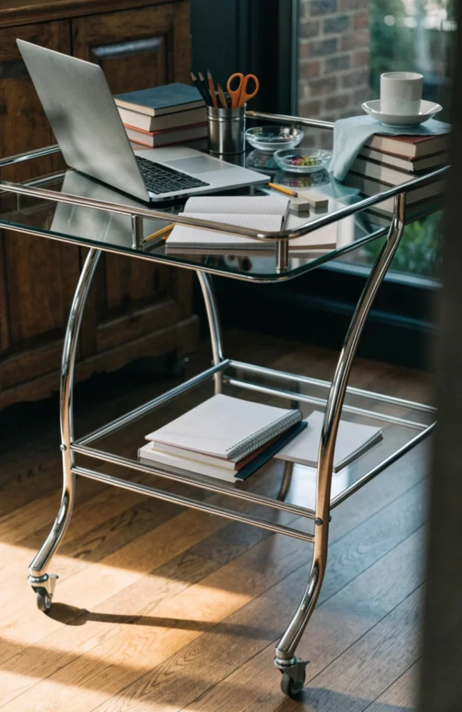 Use a repurposed bar cart as a mobile station