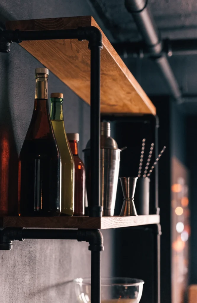 Industrial pipe shelving with black brackets