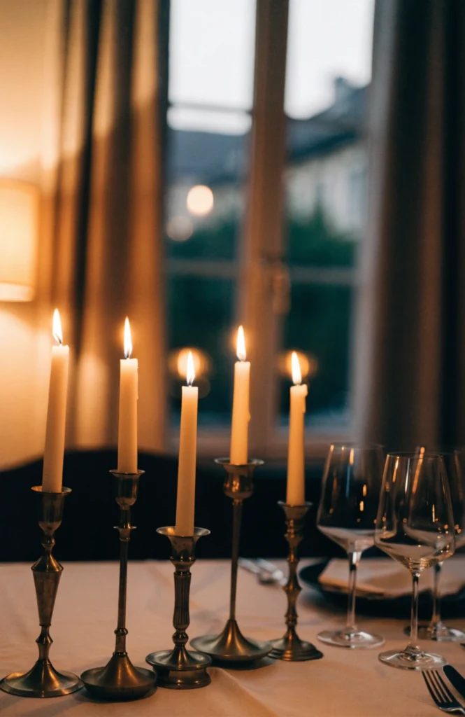Add Taper Candles in Mismatched Brass Holders