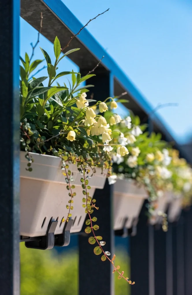 Hang plants from the railing instead of setting pots on the floor