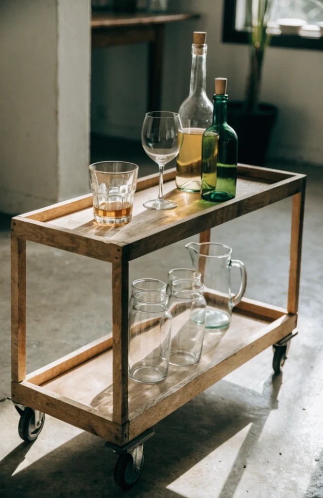Build a two-tier cart from a wood board and casters
