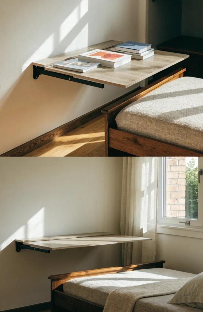 Add a fold-down desk that tucks flat against the wall