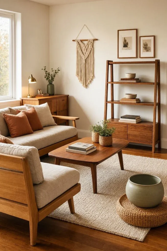 Mixed wood tones used deliberately, not accidentally