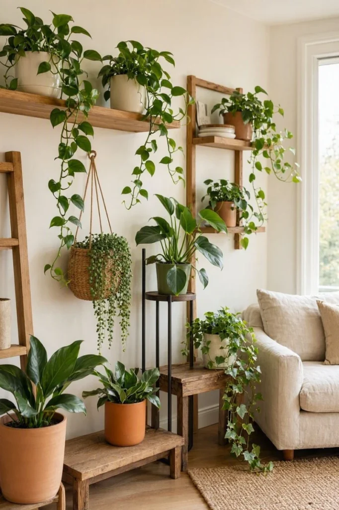 Trailing plants placed at varying heights