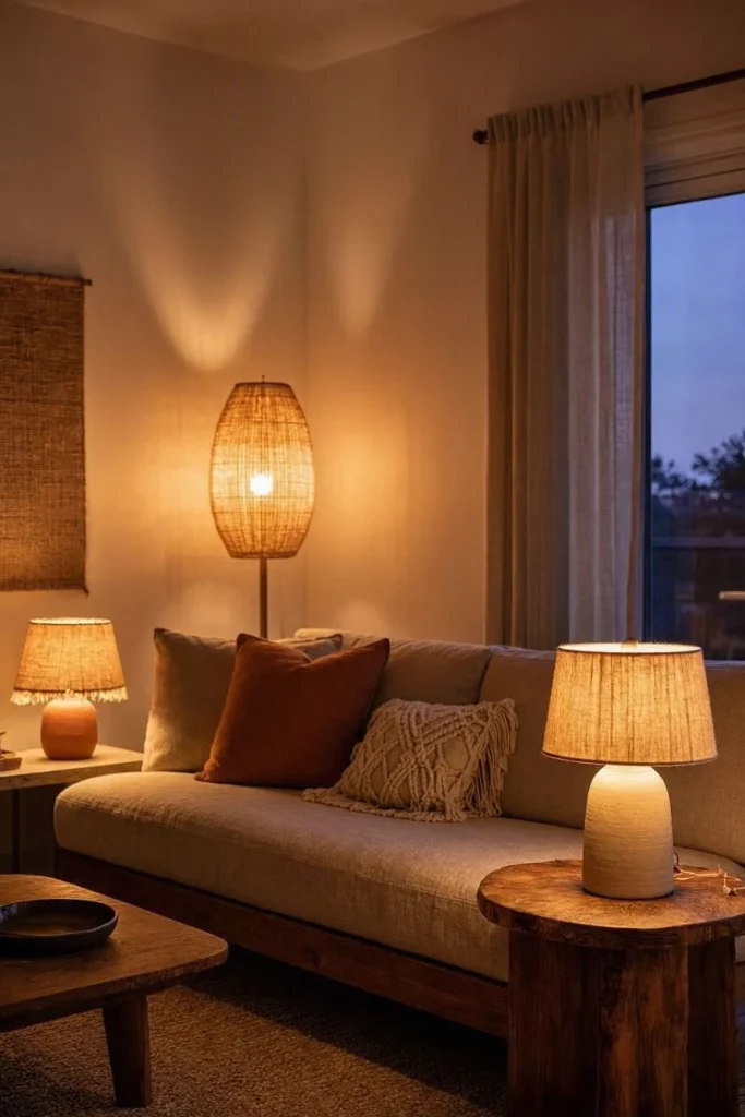 Warm dimmable lighting instead of a single overhead fixture