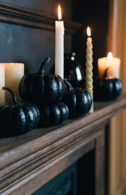 close-up-of-small-black-painted-mini-pumpkins