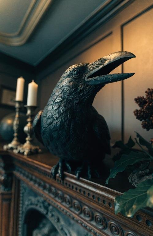 close-up-of-a-large-decorative-raven-statue