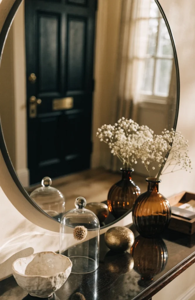 close-up-of-a-large-mirror-anchoring-an-entry