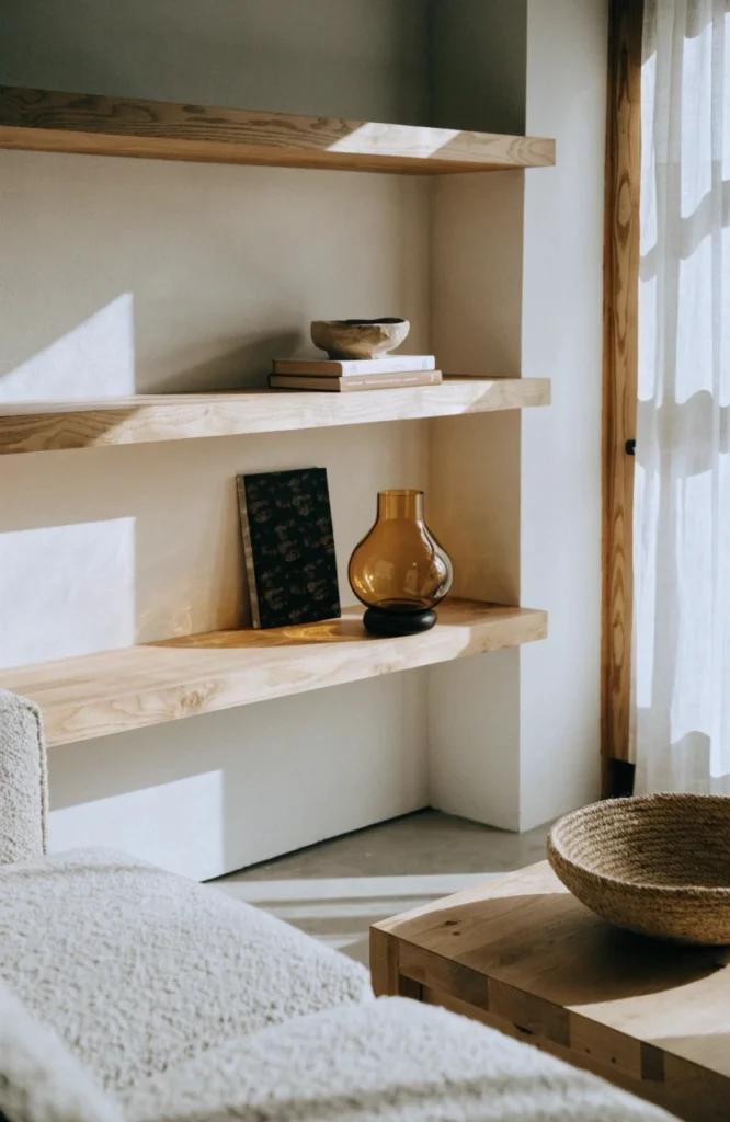Open, floating shelving instead of a closed cabinet