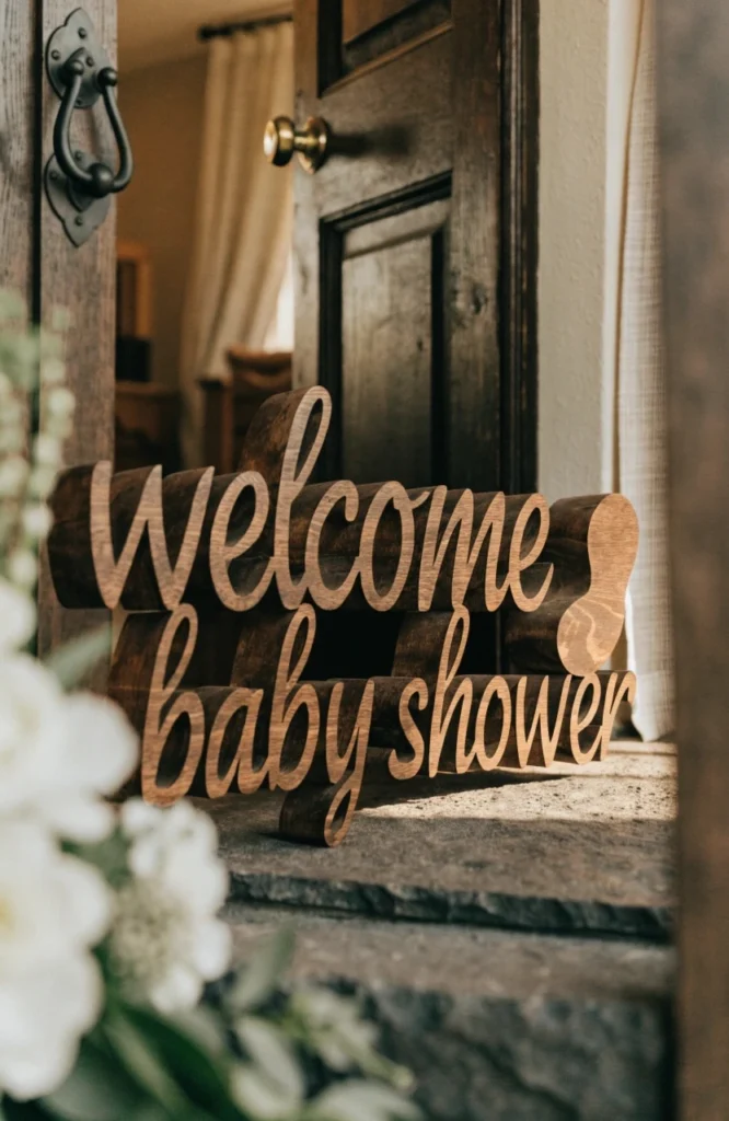wooden-welcome-sign-for-a-baby-shower

