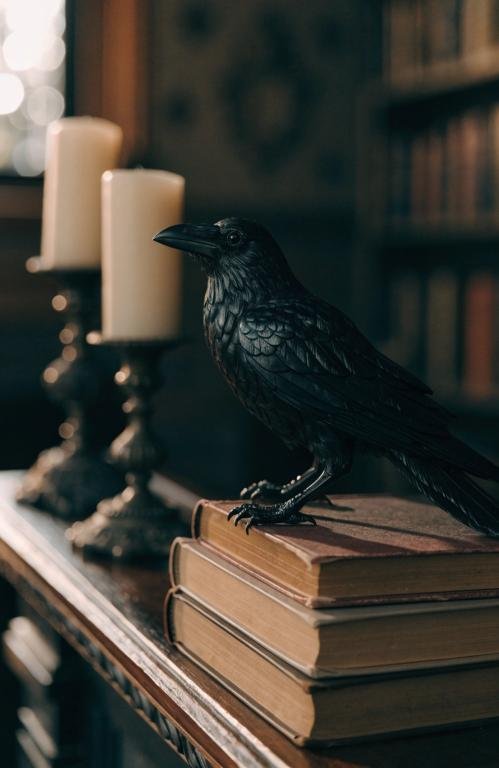 close-up-of-a-black-raven-figurine-perched