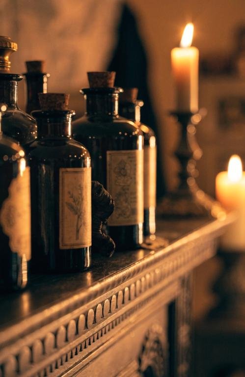 close-up-of-dark-glass-apothecary-bottles