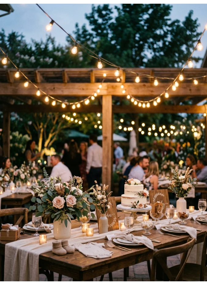 Twinkling string lights over the table