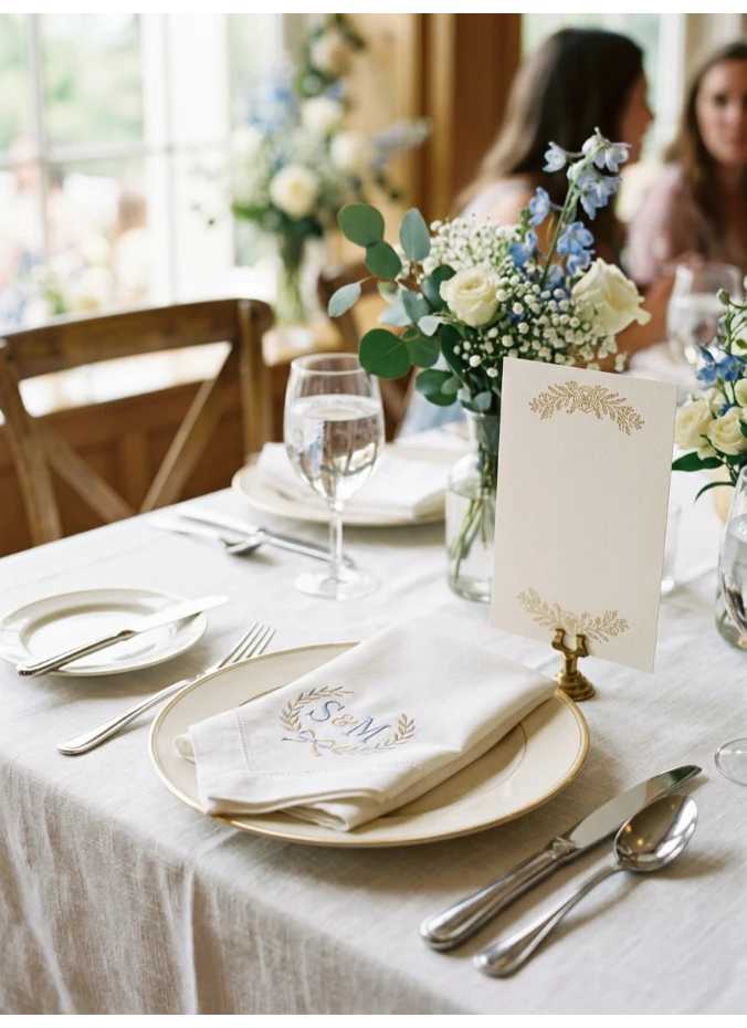 A monogram or initial featured throughout