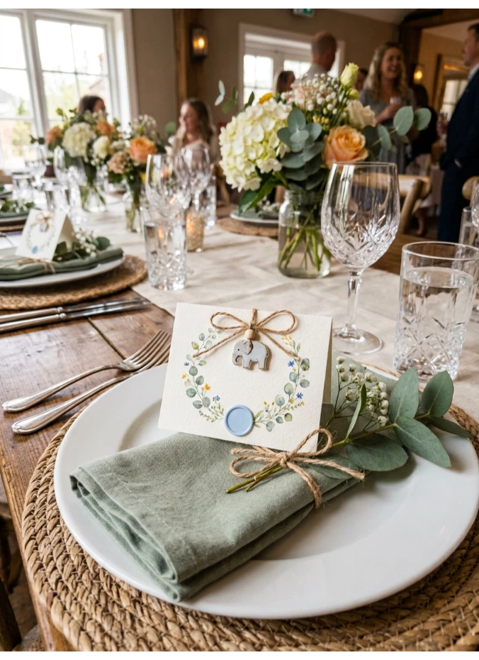 Personalized place cards with the mom-to-be's name
