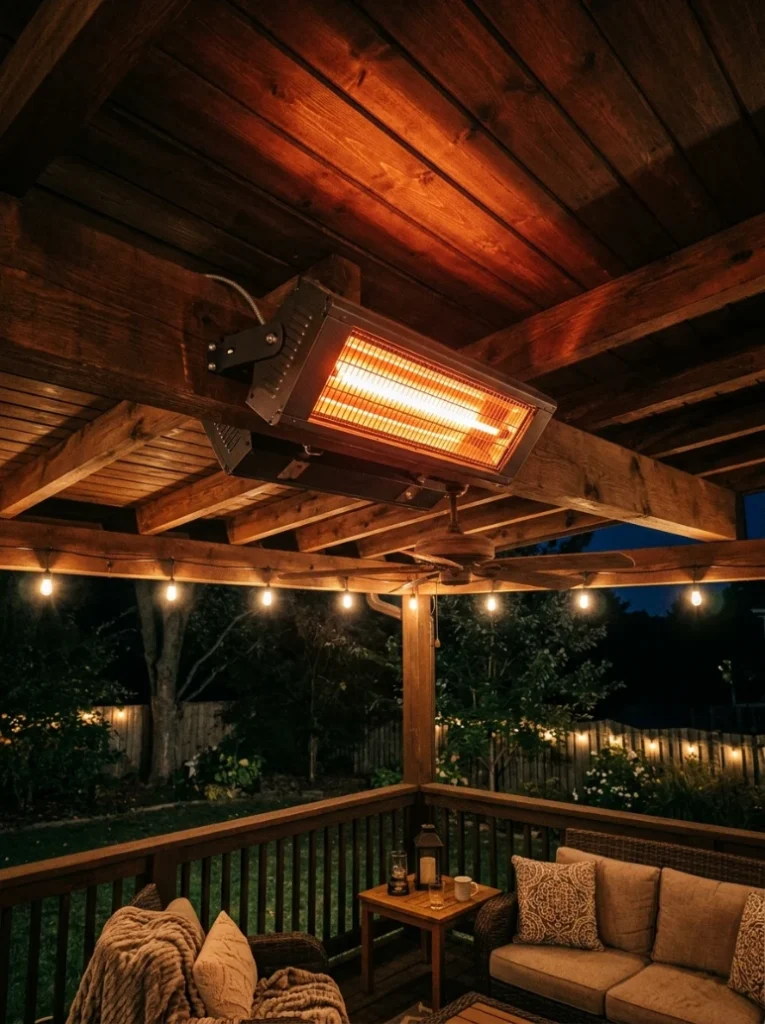 A wall-mounted outdoor heater
