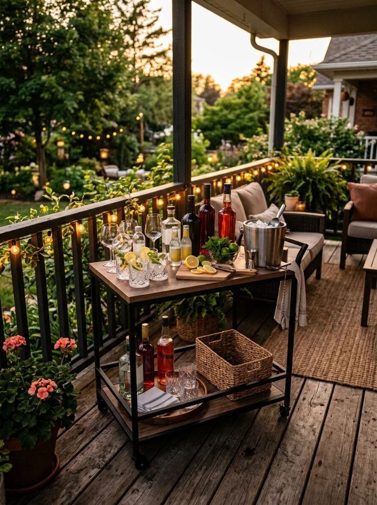 A pergola or shade structure over the dining area