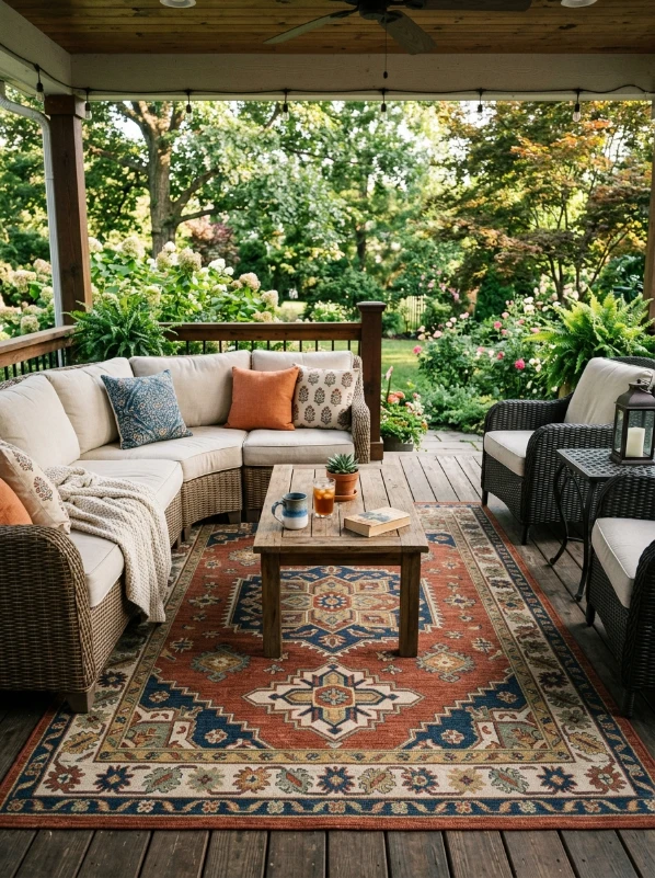 A grounding outdoor rug