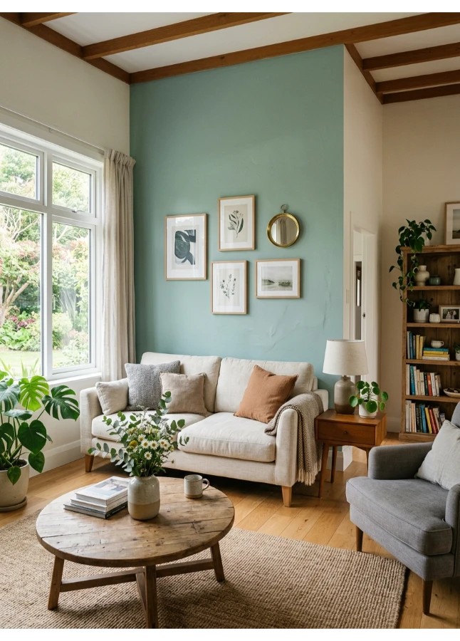 A single accent wall in seafoam or muted green