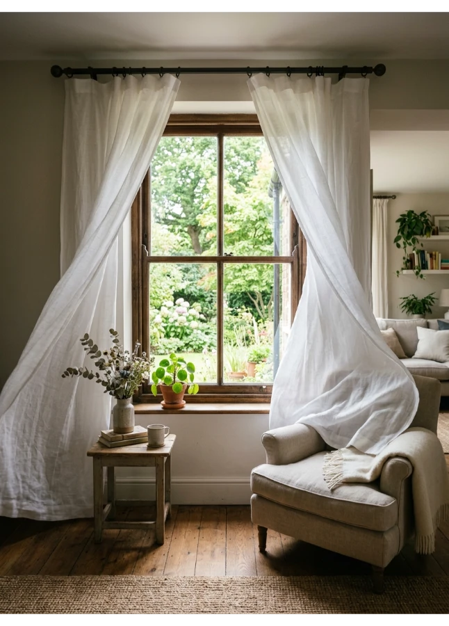 Billowing linen curtains