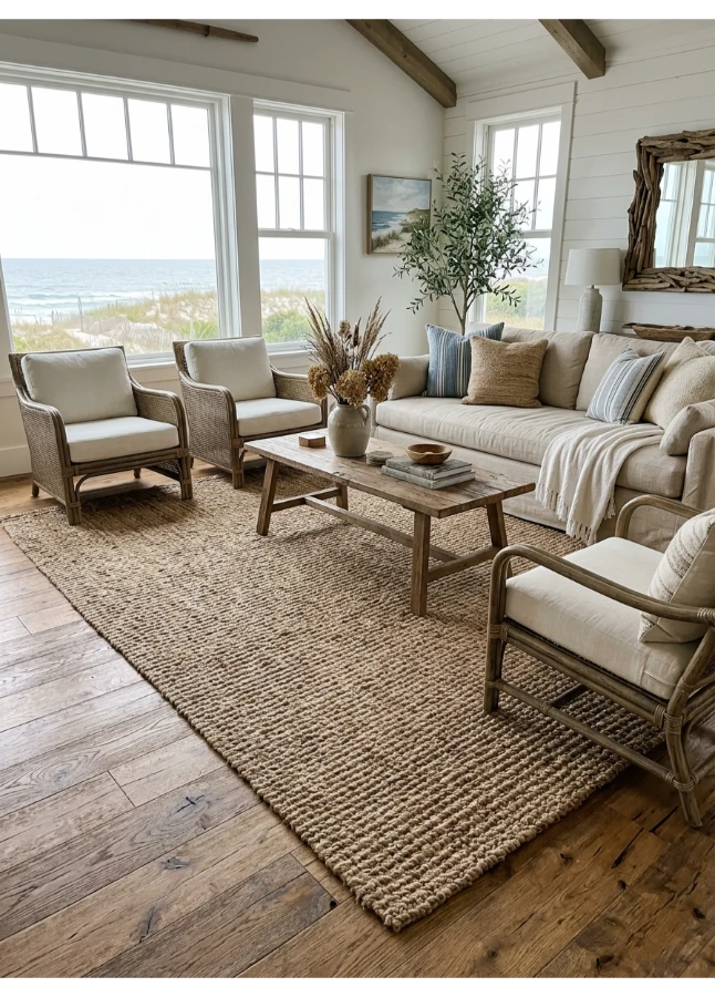 A natural jute or sisal rug