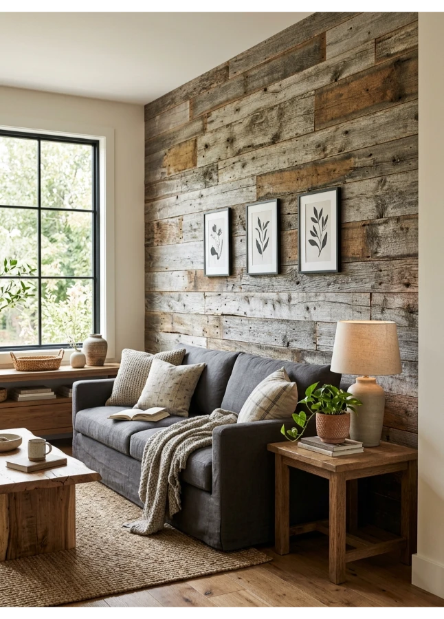 Weathered wood paneling or accent trim
