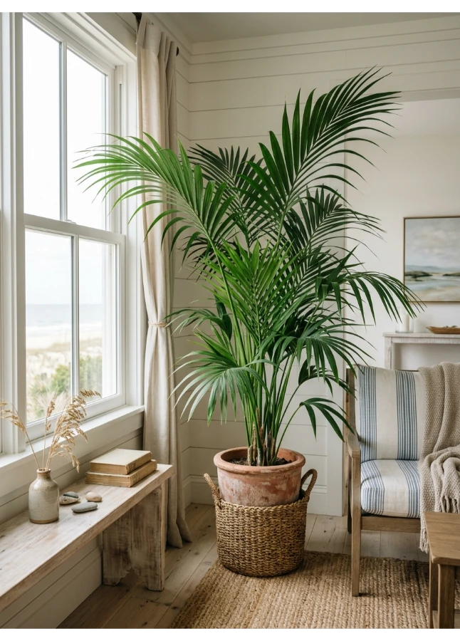 Real greenery, especially palms and fiddle leaf figs