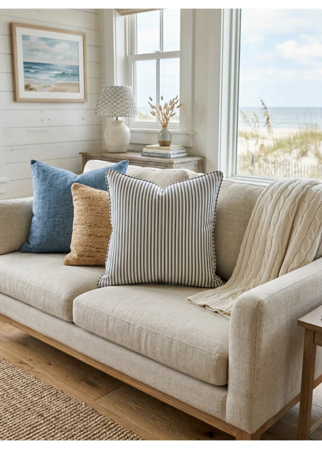 A ticking stripe fabric detail