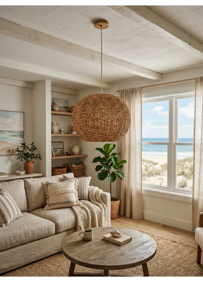 A woven rattan pendant light