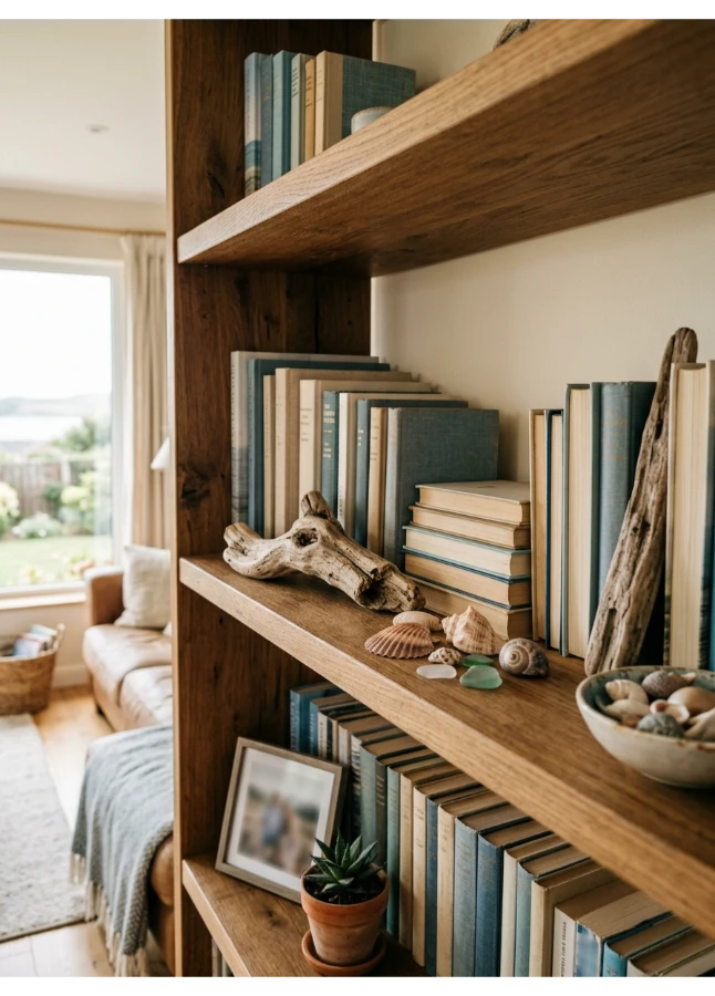 Books styled with natural accents