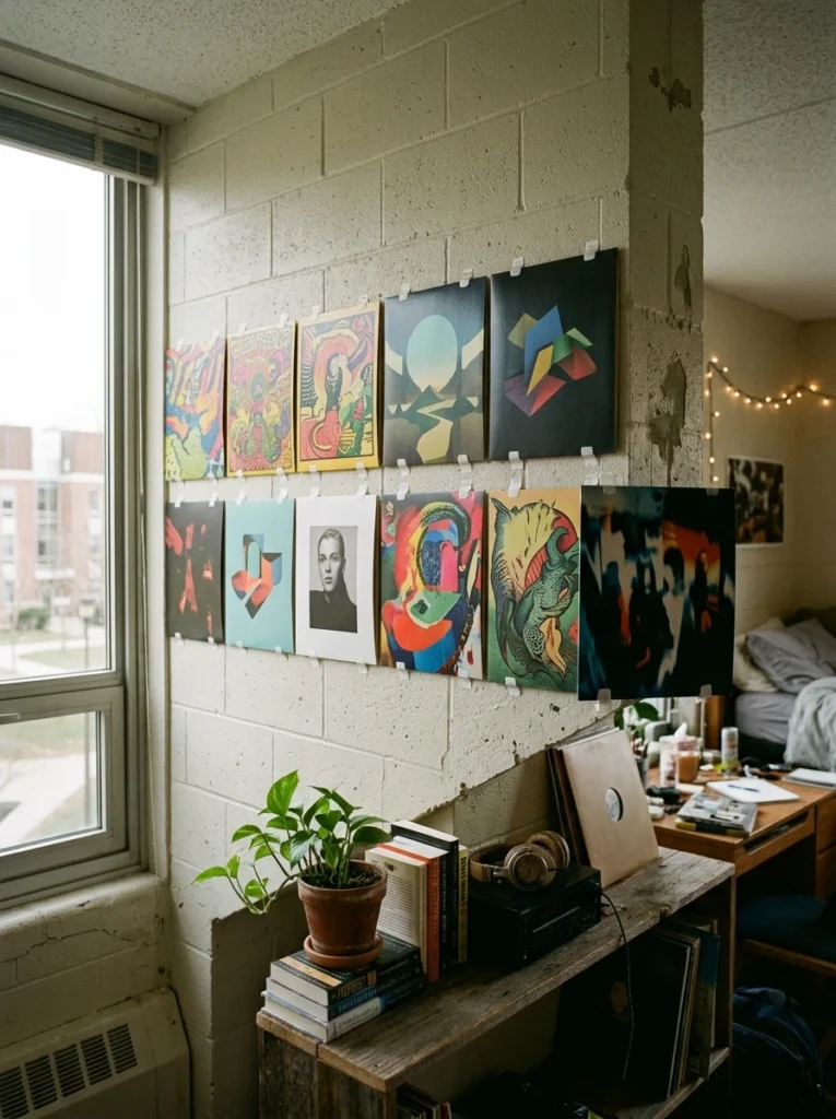 Record sleeves displayed as art