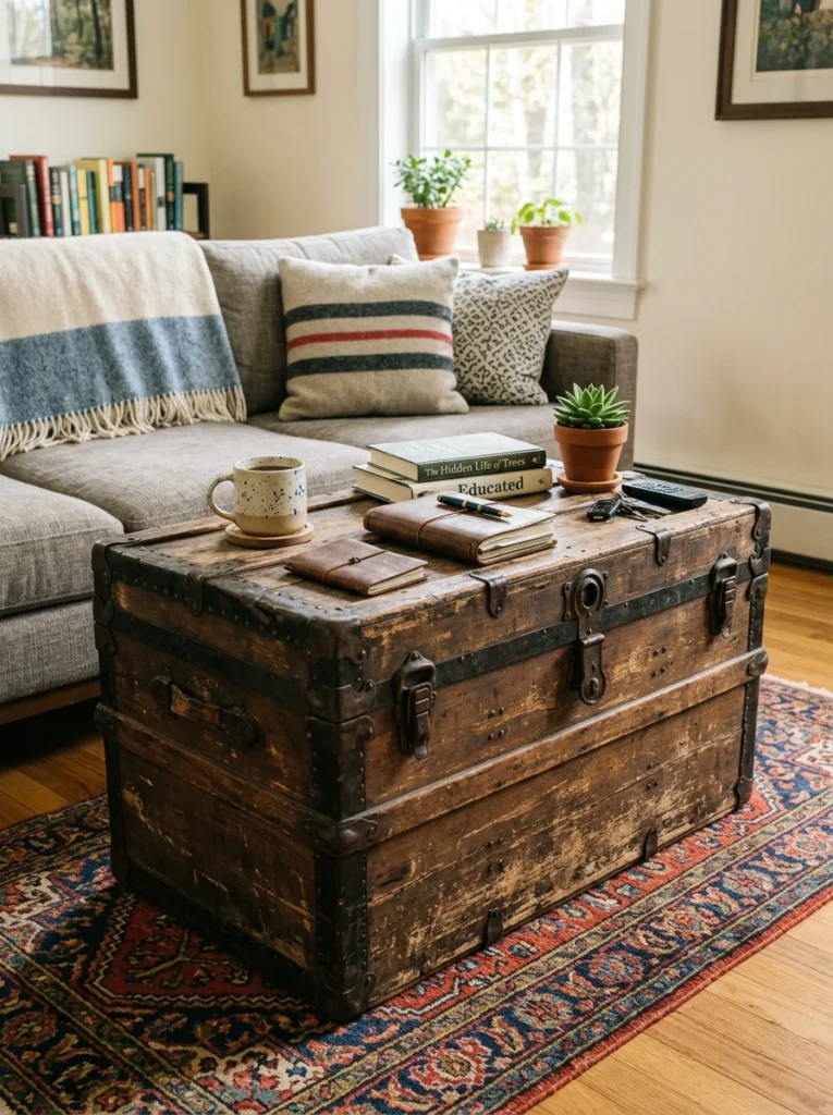 A dorm trunk that doubles as a coffee table