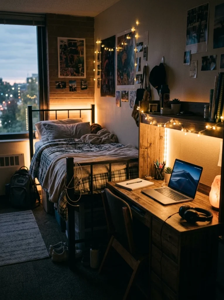 LED strip lights behind the bed or desk