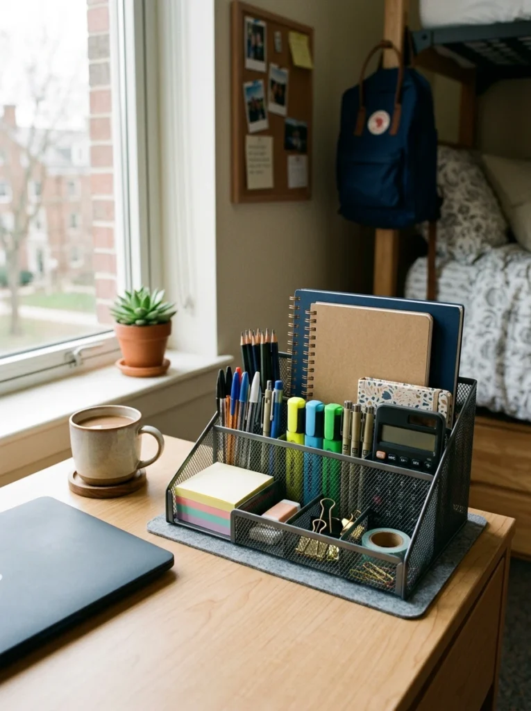 A desk organizer that keeps the surface clear