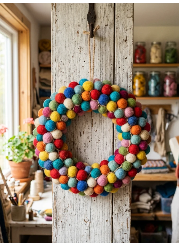A felt ball wreath