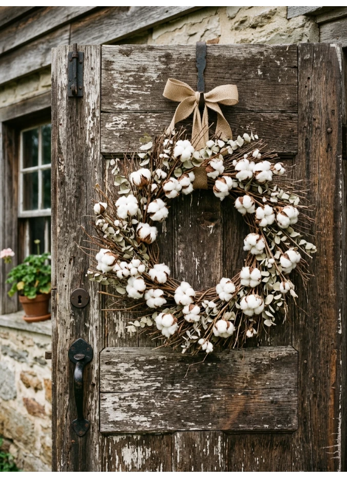 A cotton boll wreath