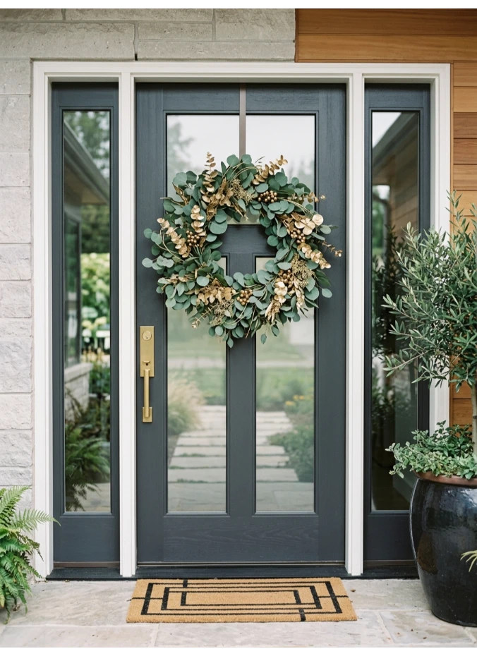 A eucalyptus and metallic wreath