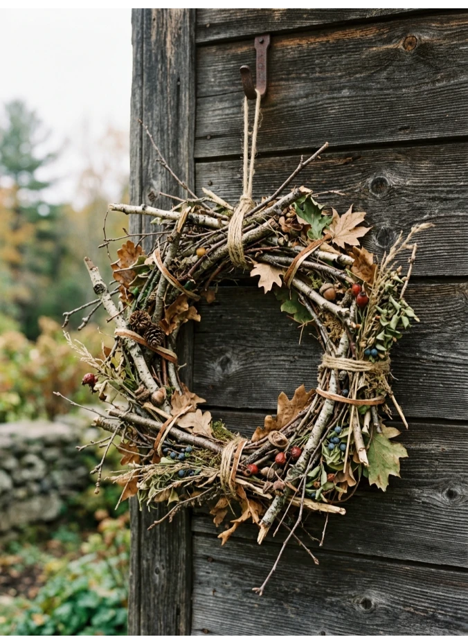 A wreath made from foraged branches