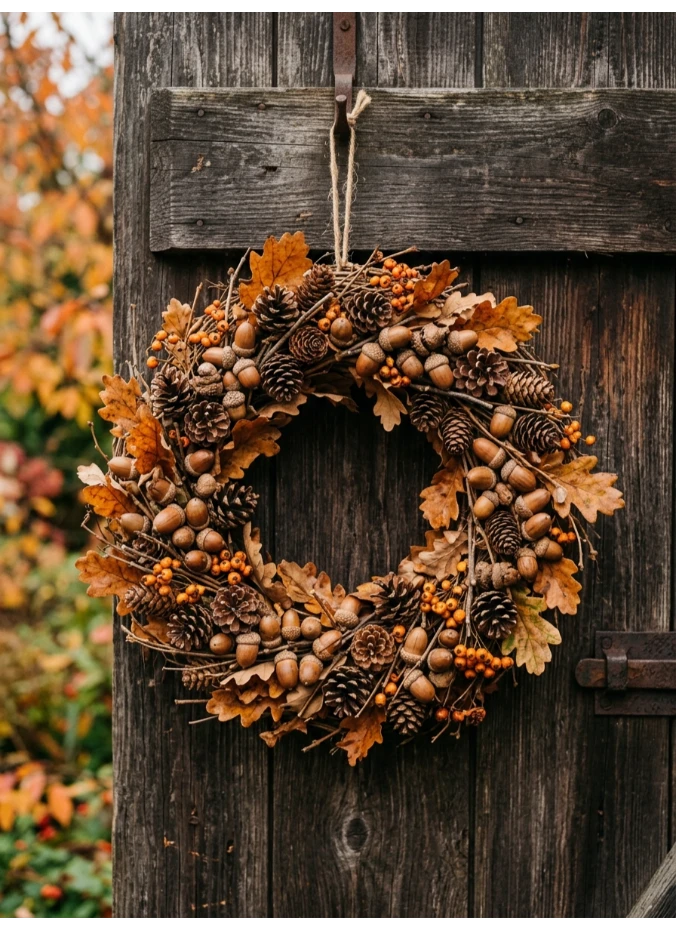 An acorn and pinecone wreath