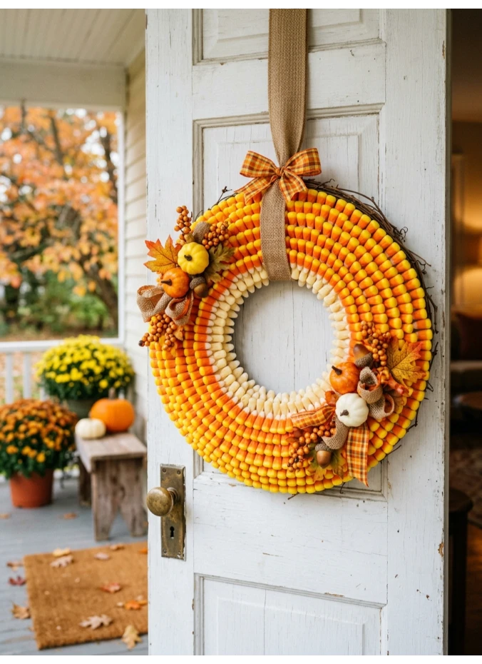 A candy corn striped wreath